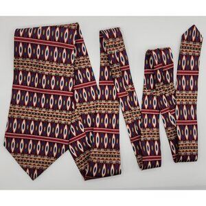 Aboriginal Geometric Tie by Vivace  J.S. Blank Red Blue 4" Wide 62.5" Long VTG E